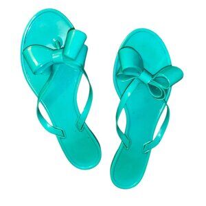 turquoise plastic bow detail jellies flip flops thongs Summer Sandals L 9/10